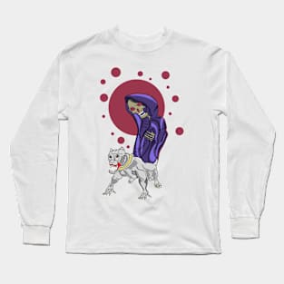 Creepy Cartoon Skull Holding A Dog Design Long Sleeve T-Shirt